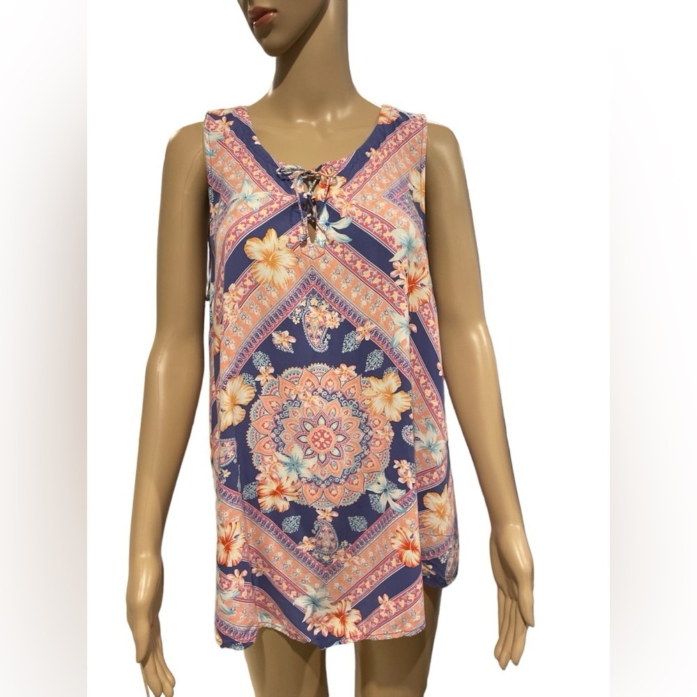 J Jill Top Womens Sleeveless Tank Paisley Handkerchief Hem